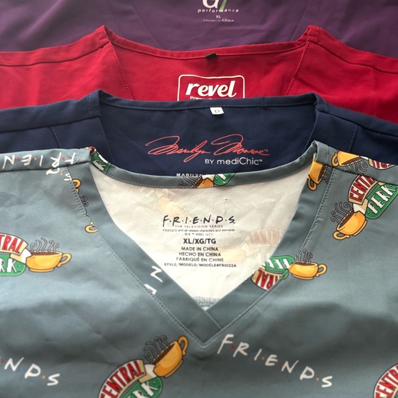 New Scrub Tops- 3 solids & one “friends”prank - Picture 1 of 3